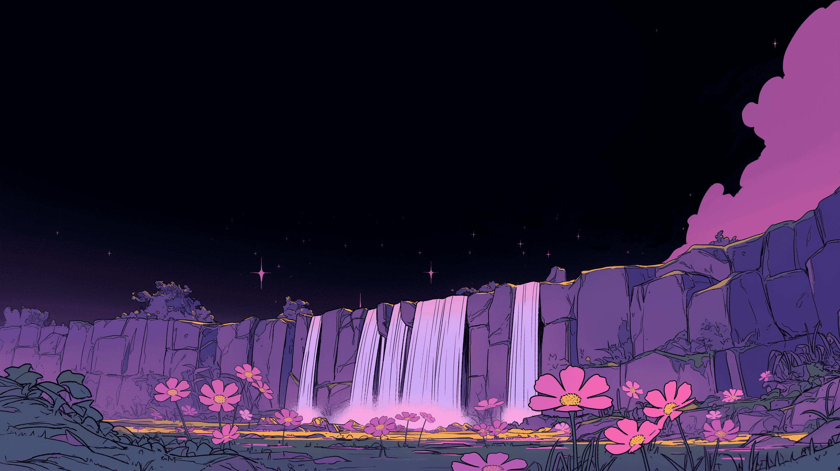 illustrated image  of a water fall
